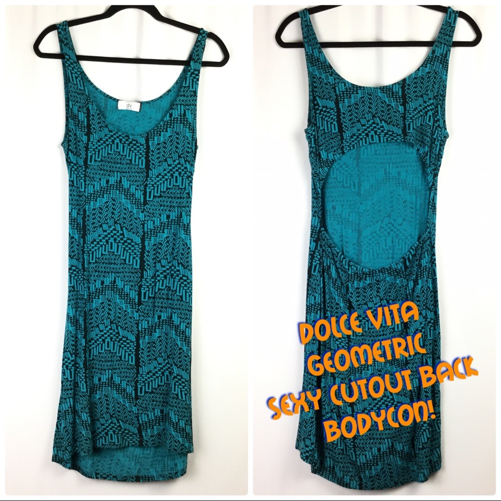Geometric Stretch Bodycon Dress Back Cutout Sexy